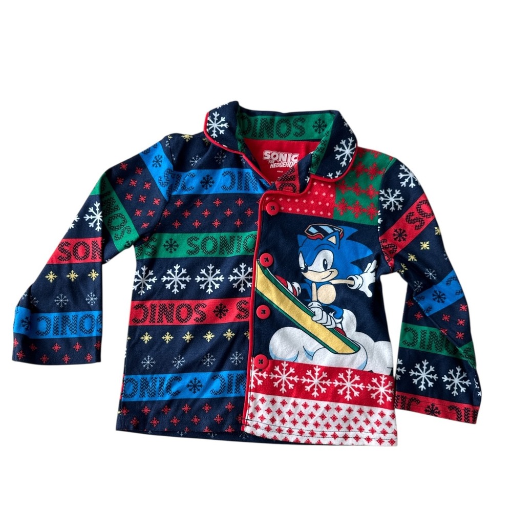 Sonic the Hedgehog Toddlers Boy's Winter Holiday Flannel Coat Pajama Top Size 2T